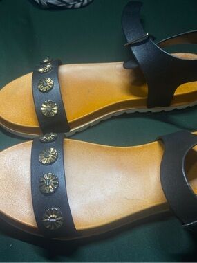 Women's Black Sandals with Gold Stud Accents